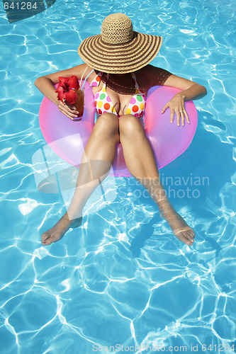 Image of Women with Hat in Pool