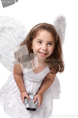 Image of Smiling angel fairy with binoculars