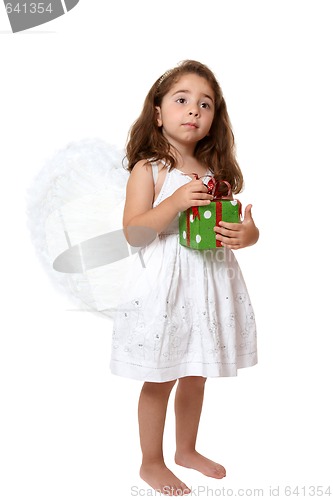 Image of Angel child holding a present