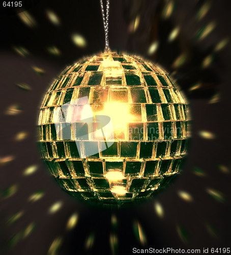 Image of gold disco ball with reflection lights