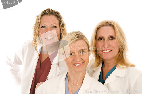 Image of three doctors or nurses in medical lab coats