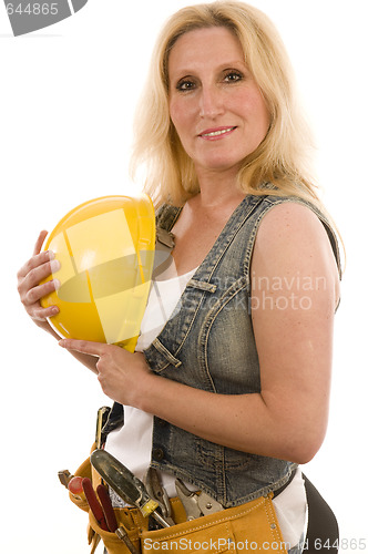 Image of sexy contractor construction lady with tools