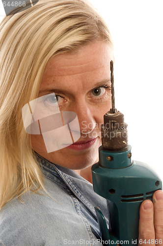 Image of sexy contractor construction lady with tool