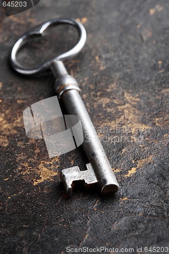 Image of Key resting on old leather hard book cover.