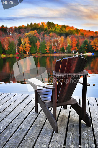 Image of Wooden dock on autumn lake