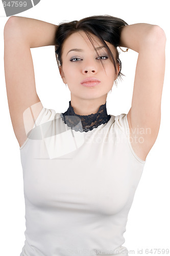 Image of Portrait of the lovely young woman. Isolated on white