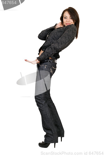 Image of Playful beautiful young woman. Isolated on white