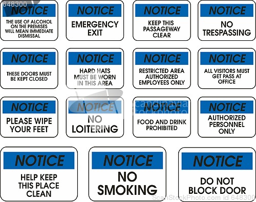 Image of Blue vector notice signs 