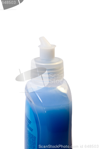 Image of Detergent in blue plastic bottle