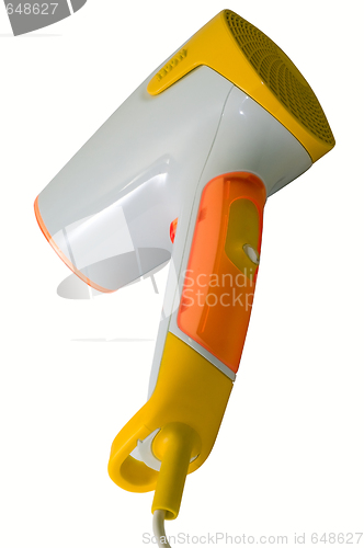 Image of Stylish yellow and orange hairdryer