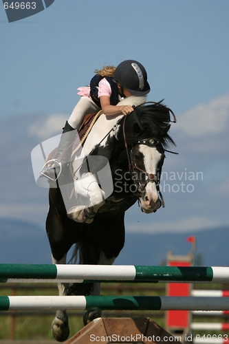 Image of Rider and horse jumping fence