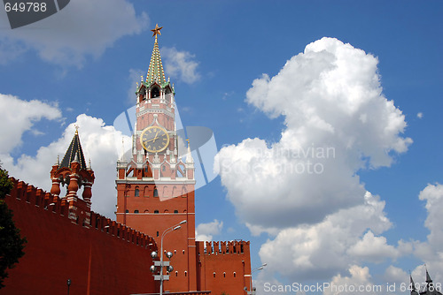 Image of The Kremlin Spasskaya tower on Red Square in Moscow