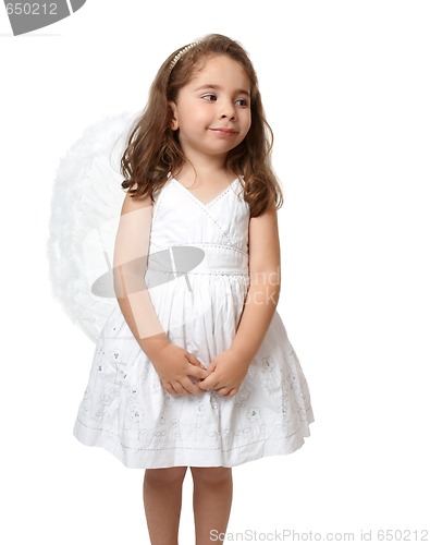 Image of Little white angel looking sideways