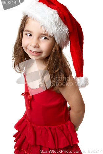 Image of Smiling girl in red santa hat