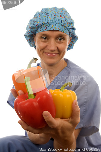 Image of nurse or doctor medical female with healthy vegetables