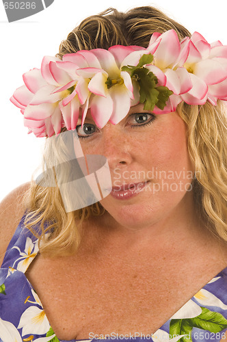 Image of sexy woman with floral dress and flowers in hair