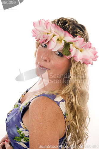 Image of sexy woman with floral dress and flowers in hair