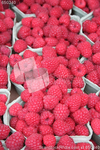 Image of Raspberries in Market stall
