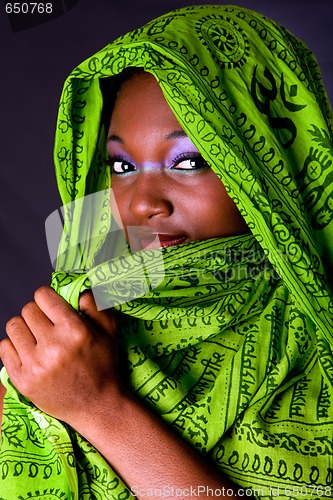 Image of Shy African woman with scarf