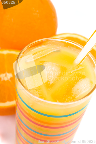 Image of glass of juice and oranges