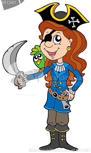 Image of Pirate girl with parrot and sabre