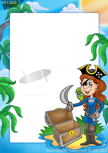 Image of Frame with pirate girl on beach