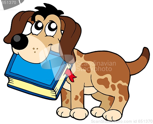 Image of Dog holding book