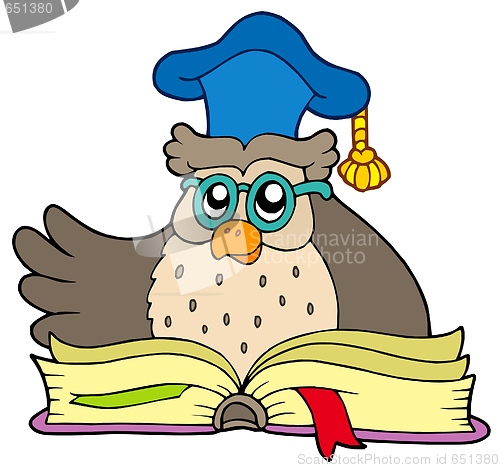 Image of Cartoon owl teacher with book