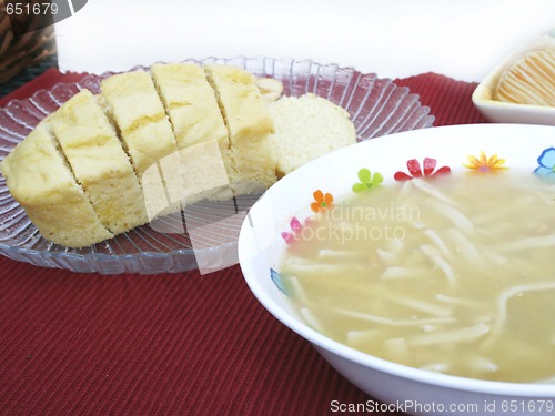 Image of Chicken noodle soup and corn bread