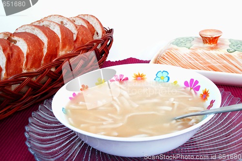 Image of Chicken noodle soup with bread