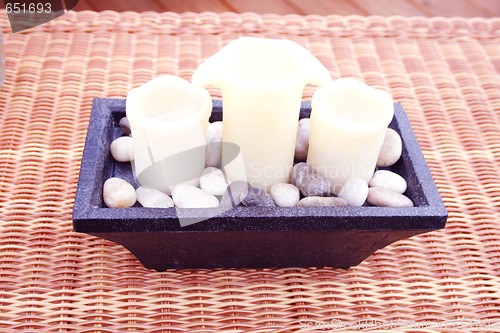 Image of Candles on wicker table