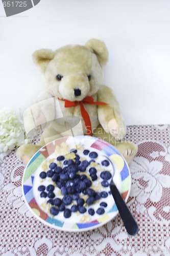 Image of Teddy bear eating blueberries