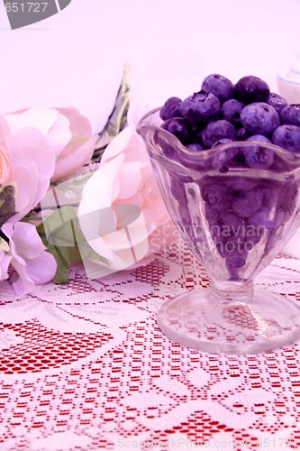 Image of  Blueberries on lace tablecloth