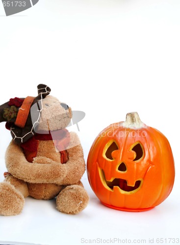 Image of Teddy bear and Jack-O-Lantern