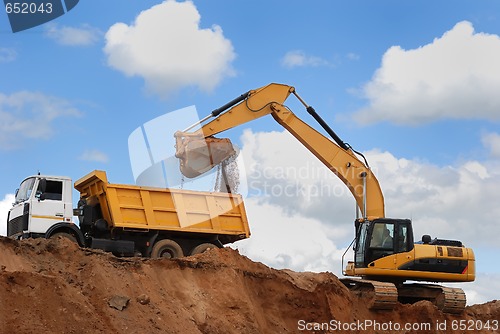 Image of Excavator and rear-end tipper