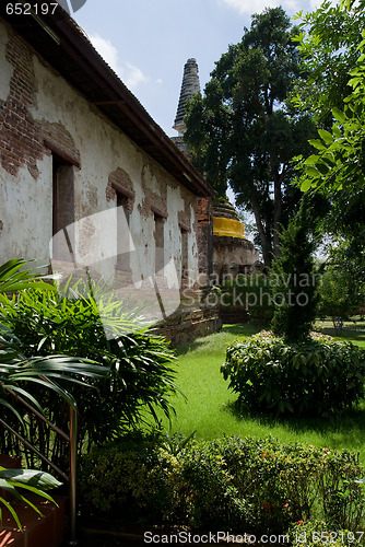 Image of Garden of an ancient temple in Ayuttaya, Thailand