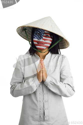 Image of asian woman with us flag