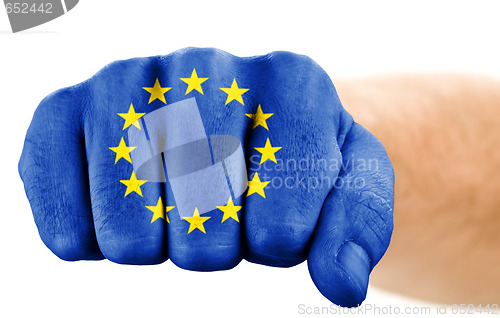 Image of fist with european union flag 