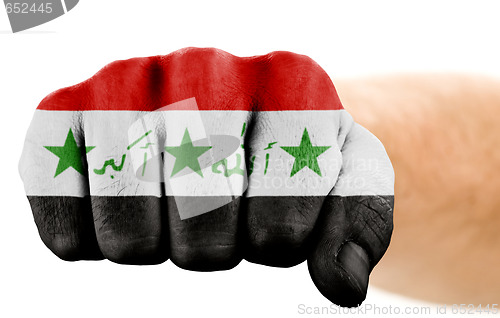 Image of fist with iraqi flag