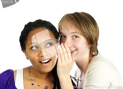 Image of Two girlfriends whispering