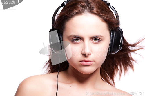 Image of Beautiful woman with headphones