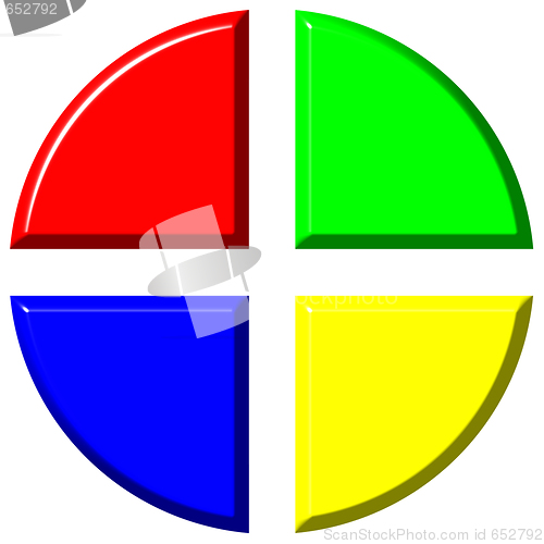 Image of 3d colorful pie chart with four equal portions