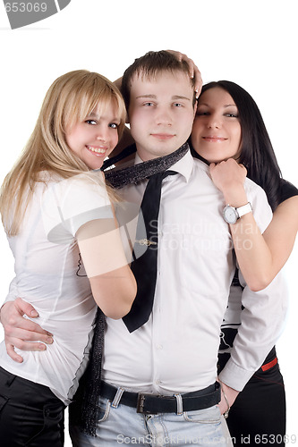 Image of Young man and two young women. Isolated