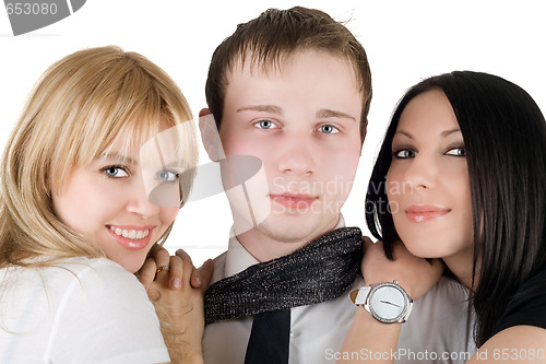 Image of Portrait of the young man and two young women