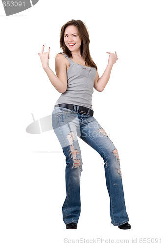 Image of Pretty playful young woman. Isolated on white