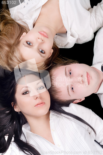 Image of Portrait if the young man and two beautiful women