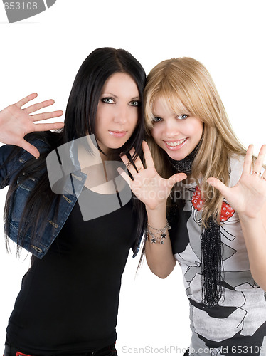 Image of Young blonde and the brunette. Isolated on white