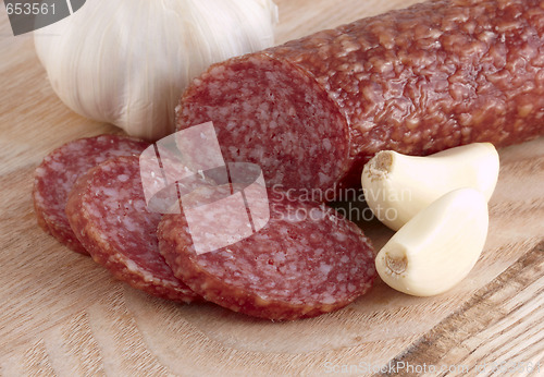 Image of Sliced sausage with garlics