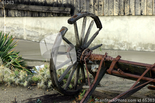 Image of Old Antique & Broken Wagon Wheel