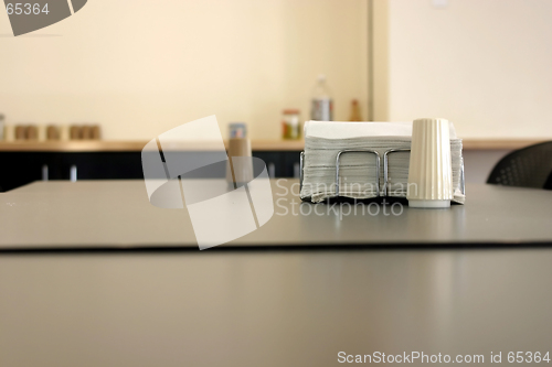 Image of Napkin and Salt in a Cafeteria